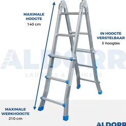 Aldorr Home - Multiladder Uitschuifbare Vouwladder 4X3 - 2,80M
