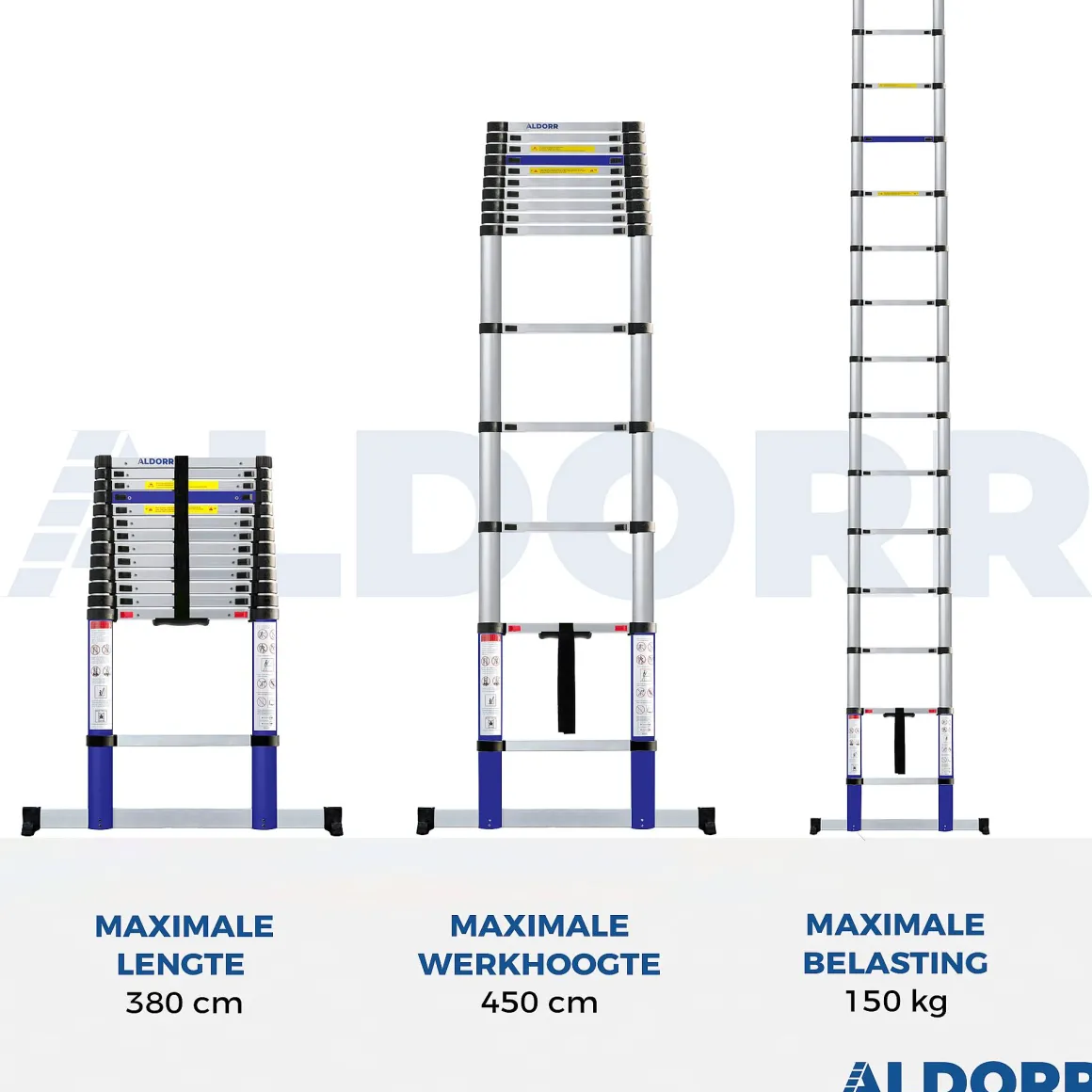 Aldorr Home - Telescoopladder 3,80M - Met Stabilisatievoet En Soft Closing