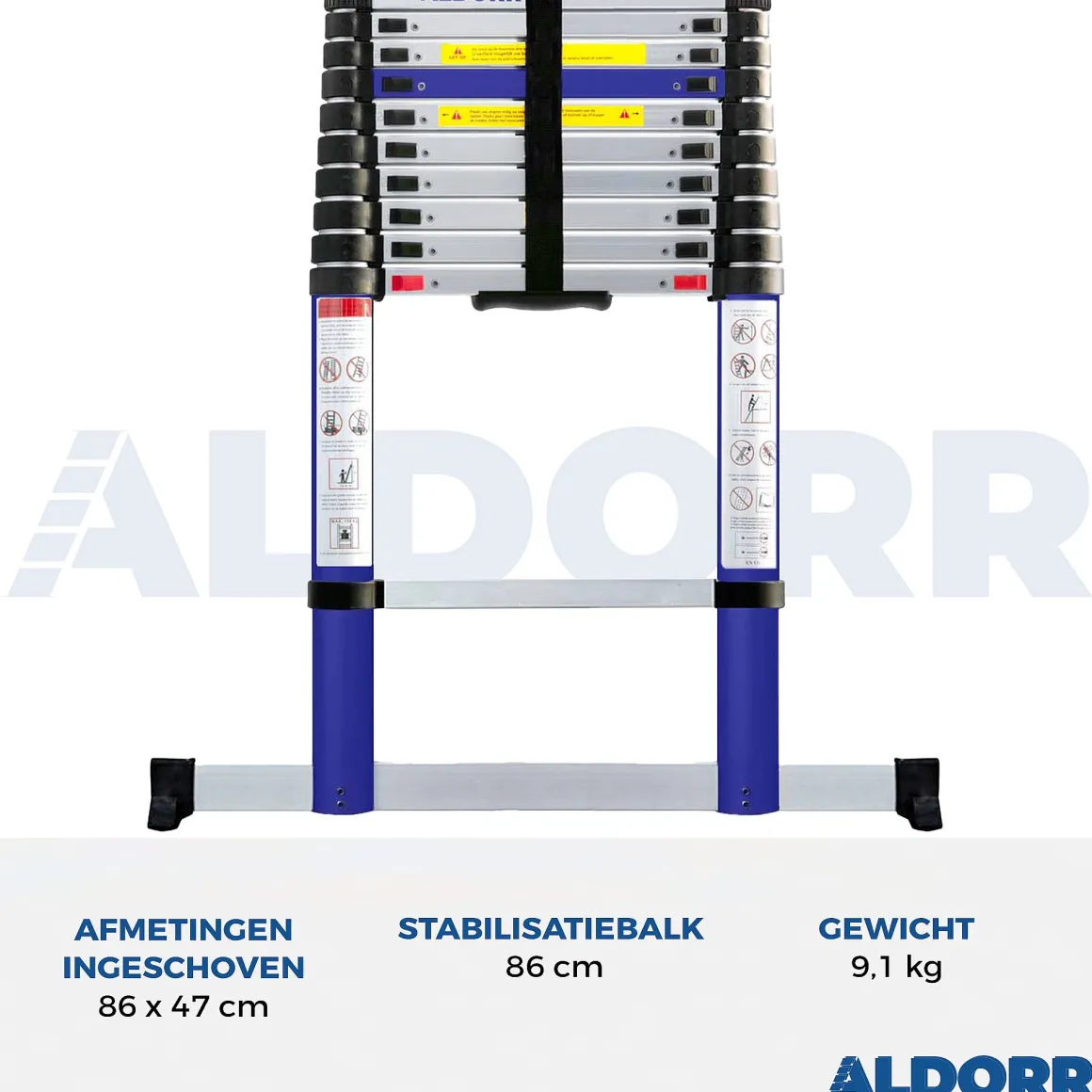 Aldorr Home - Telescoopladder 3,20M - Met Stabilisatievoet En Soft Closing
