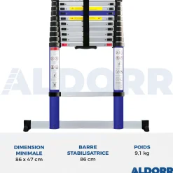 Aldorr Home - Telescoopladder 3,20M - Met Stabilisatievoet En Soft Closing