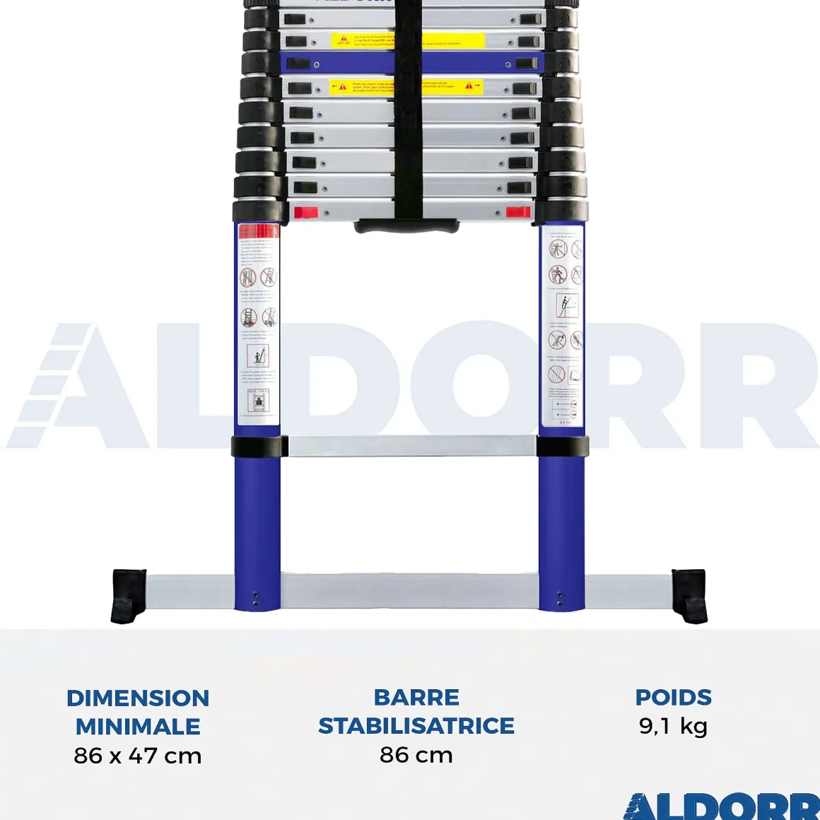 Aldorr Home - Telescoopladder 3,20M - Met Stabilisatievoet En Soft Closing