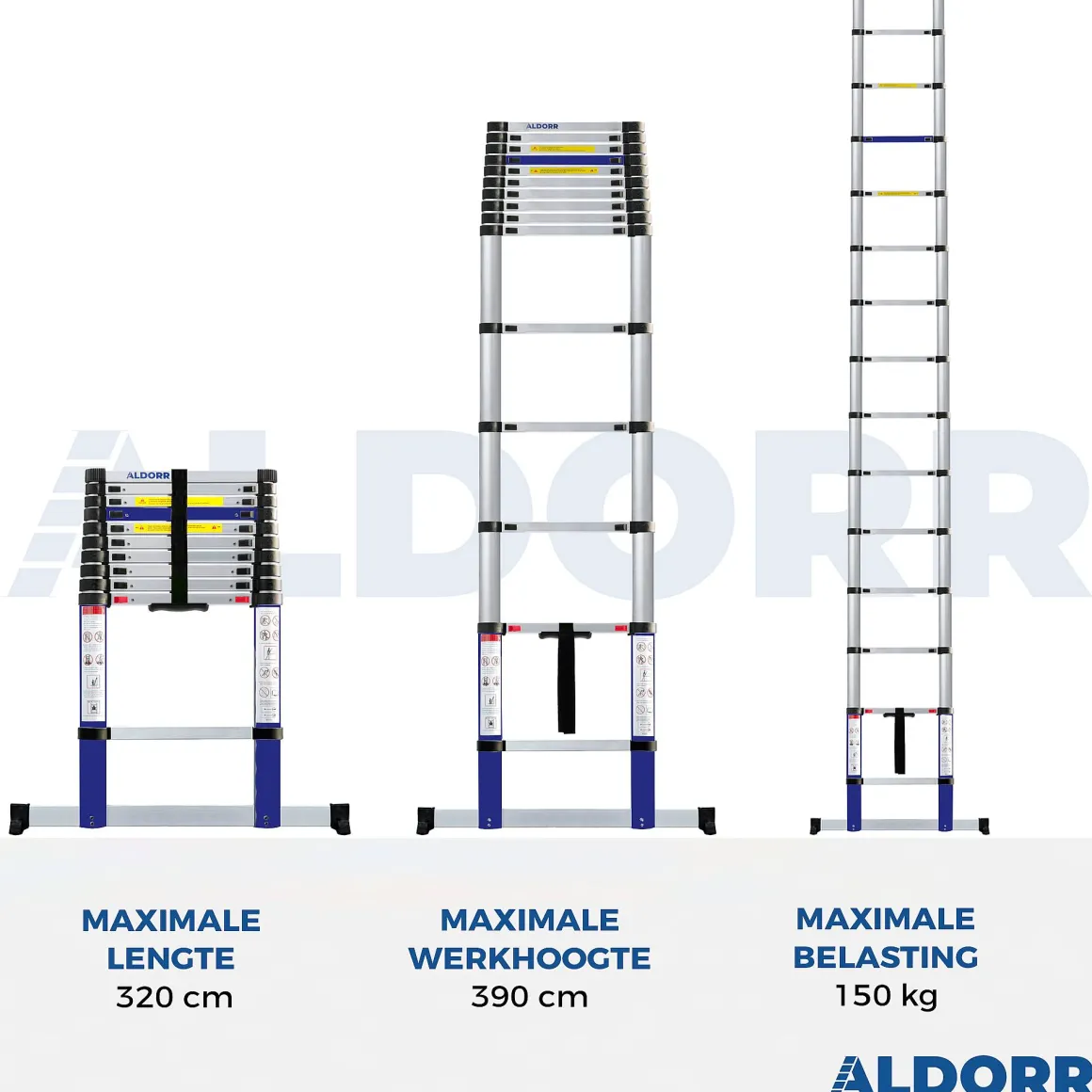 Aldorr Home - Telescoopladder 3,20M - Met Stabilisatievoet En Soft Closing