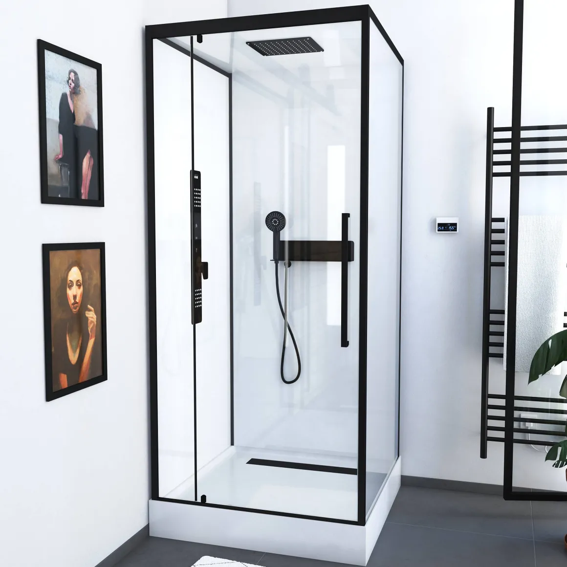 Aurlane Douchecabine Indus2 90X90X215Cm Vierkant Zwart/Wit