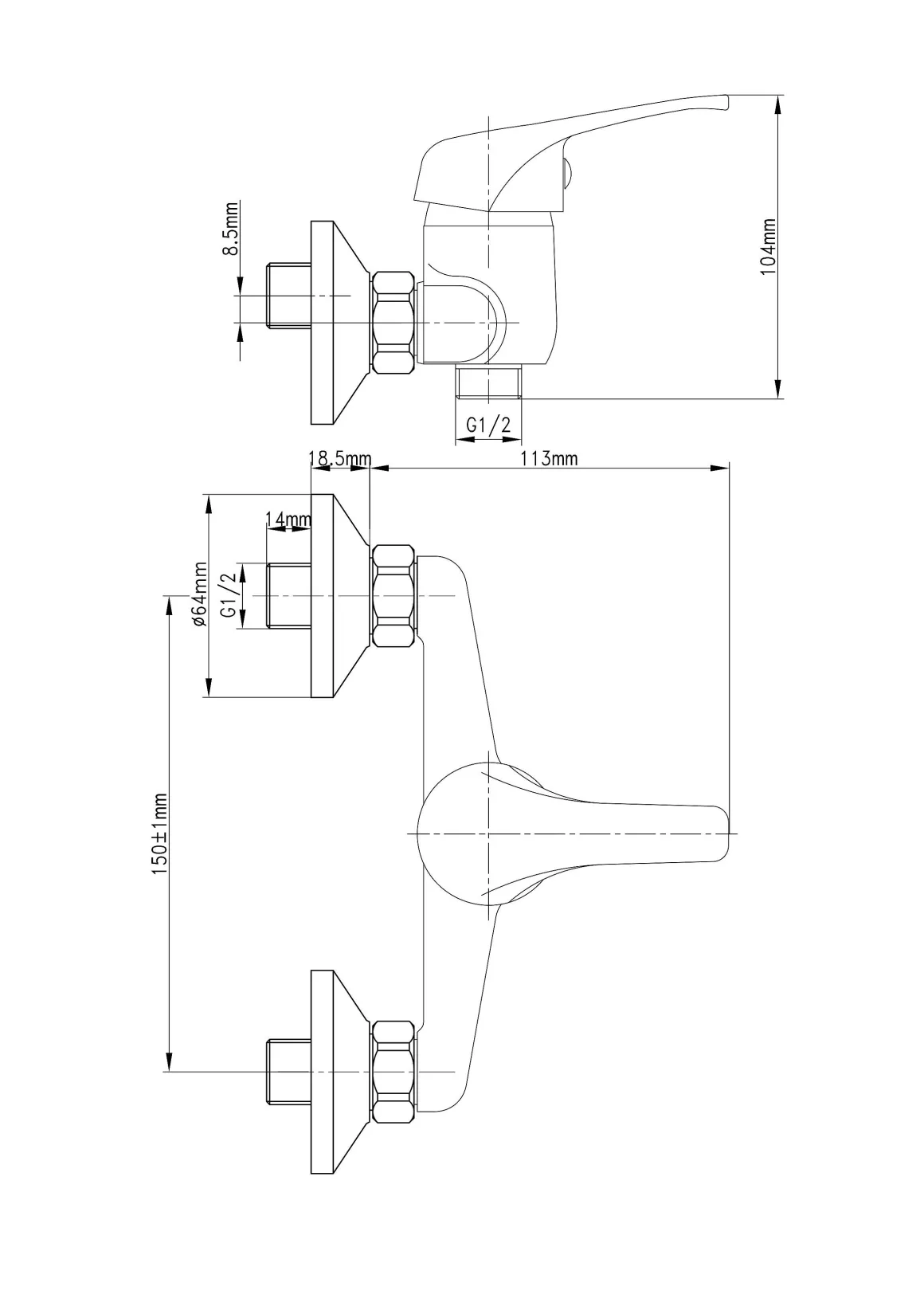 Baseline Douchemengkraan Chroom 15Cm