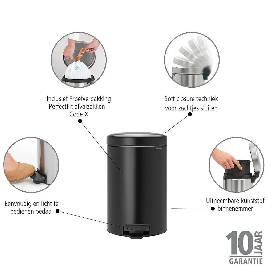 Brabantia Pedaalemmer Newicon Matt Black 12L