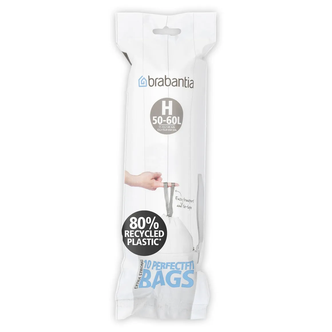 Brabantia Perfectfit Afvalzak Met Trekbandsluiting Code H 50-60L 10 Stuks/Rol Recycled