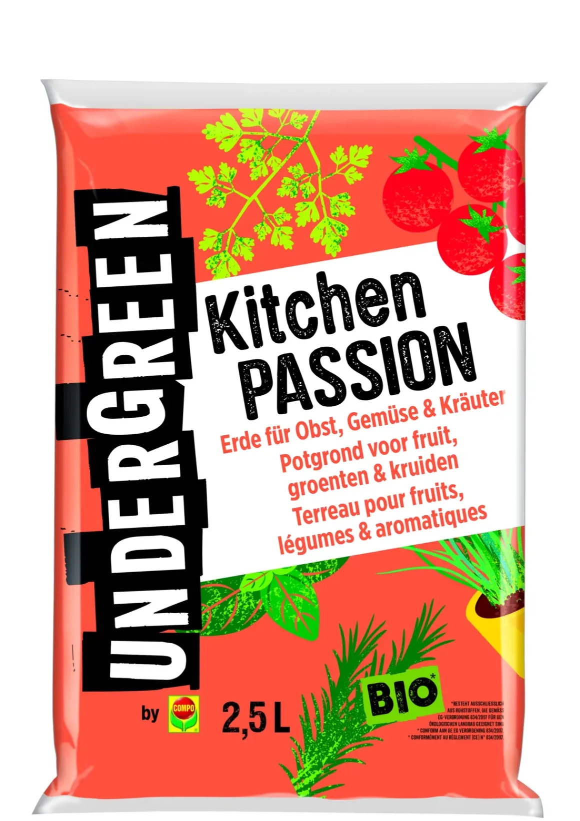 Compo Undergreen Kitchen Passion Bio Potgrond Fruit, Groenten & Kruiden 2,5L