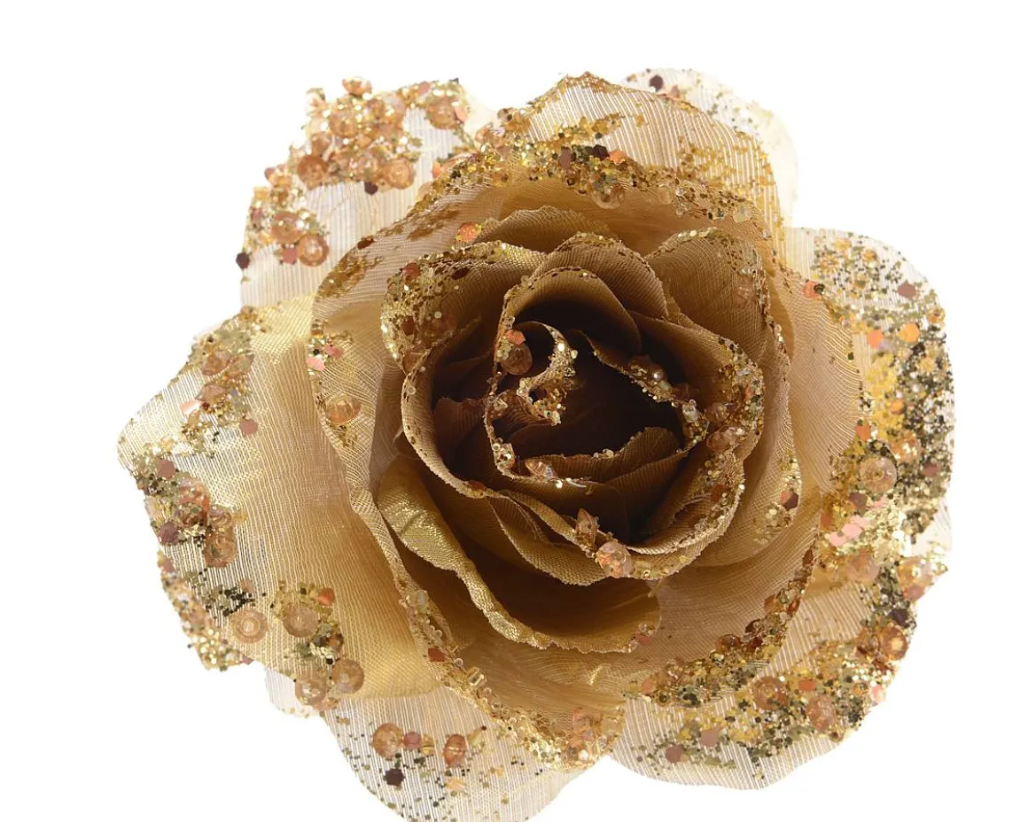 Decoris Bloem Op Clip Goud 14 Cm