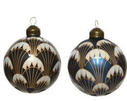 Decoris Kerstbal Glas Zwart/Blauw 1Stuks
