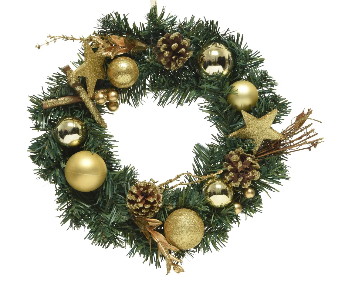 Decoris Kerstkrans Glitter 30Cm Groen/Goud
