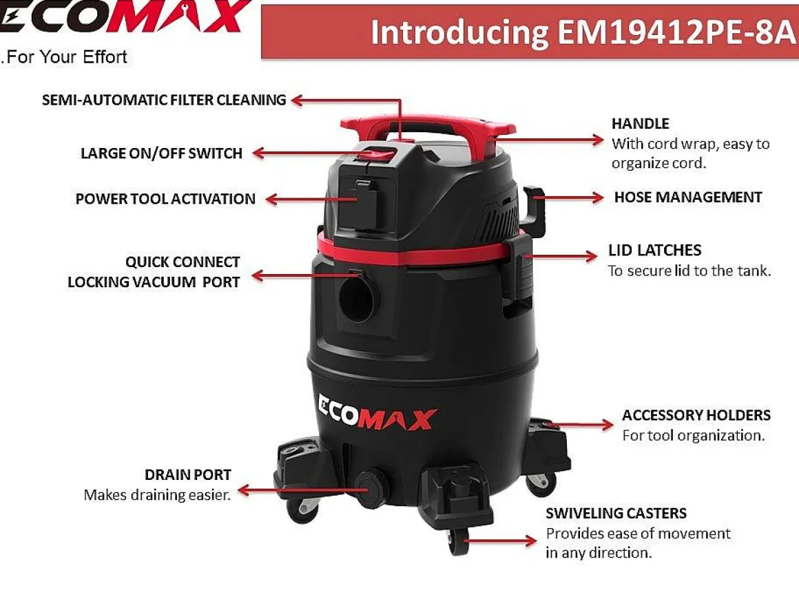 Ecomax Stofzuiger Nat-Droog M Class Liter Pp 30Liter