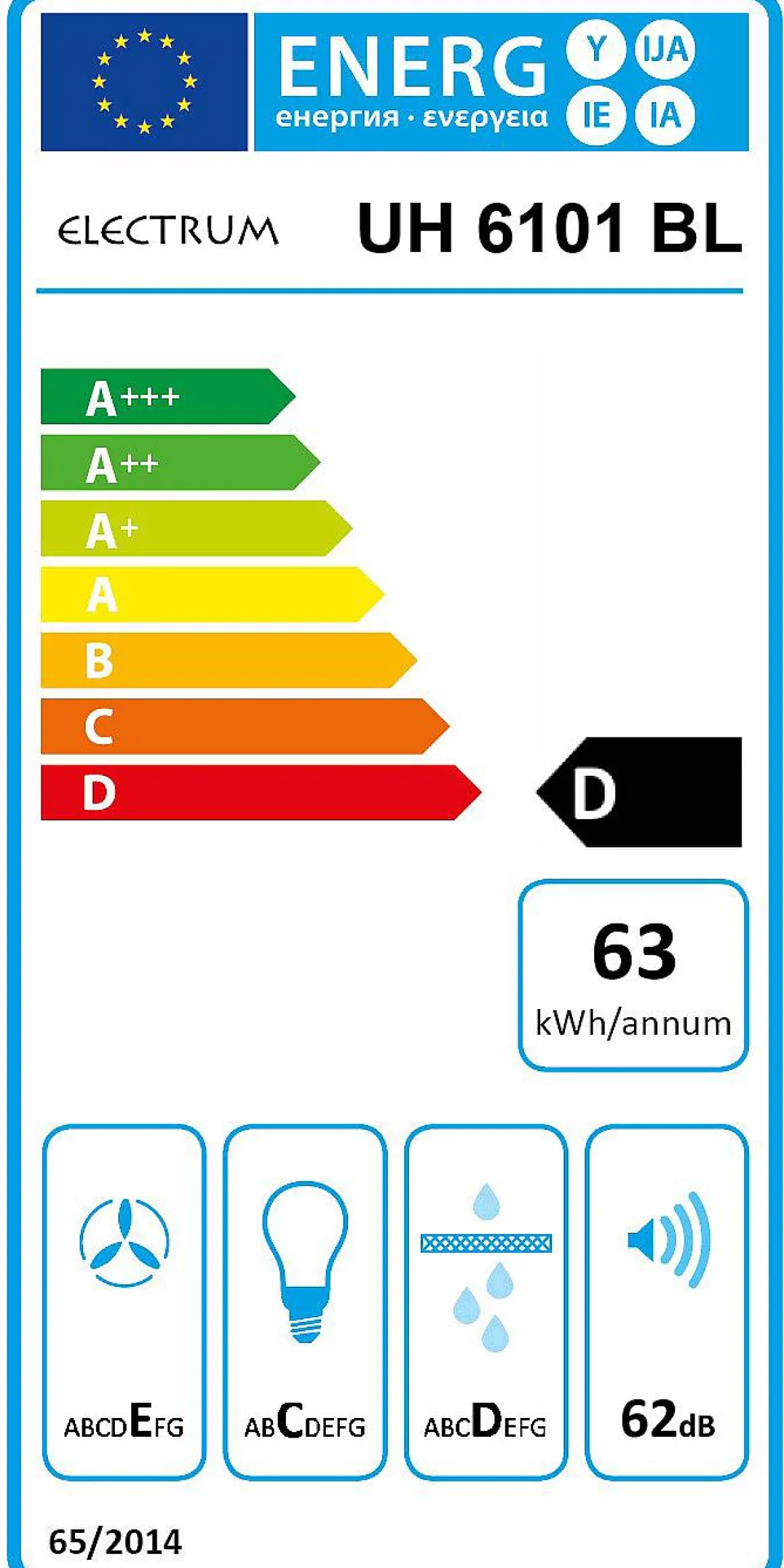 Electrum Onderbouw Afzuigkap Uh 6101 Bl Zwart 60 Cm