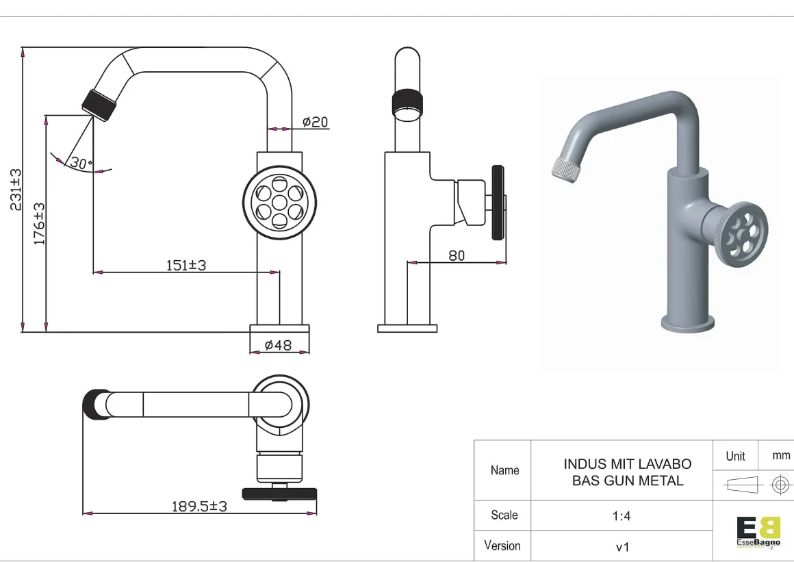 Essebagno Wastafelmengkraan Indus Gun Metal
