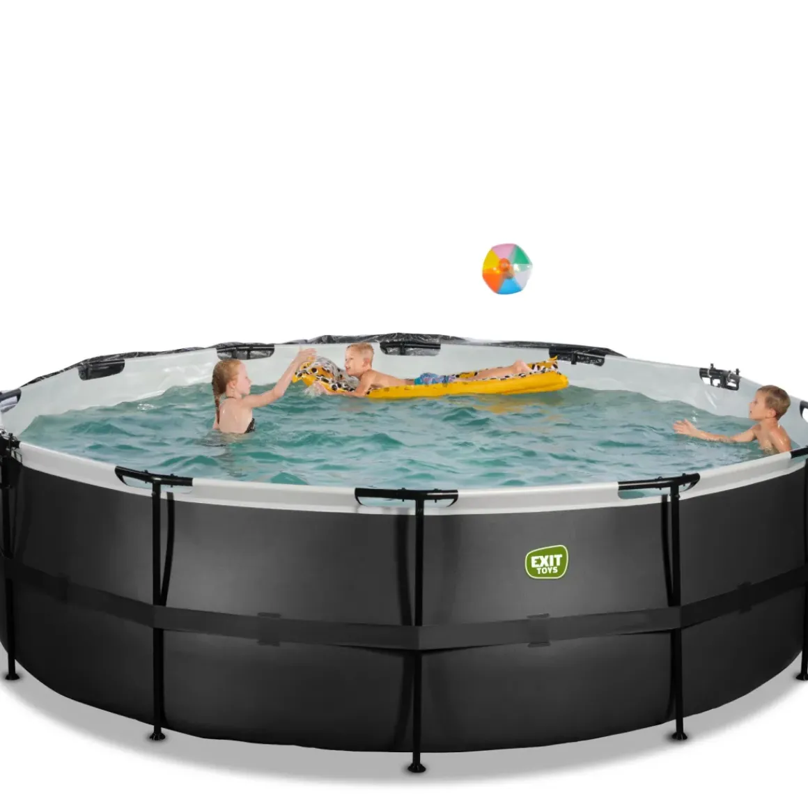 Exit Black Leather Opzetzwembad Met Overkapping En Zandfilter- En Warmtepomp Zwart O450X122Cm