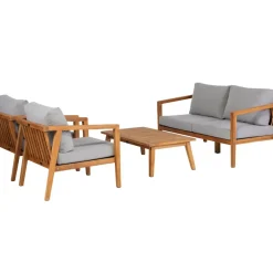 Exotan Loungeset Fauteuil/Bank/Tafel - Teak - Grijs - Set Van 4