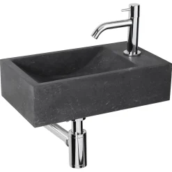 Fonteinset Parta Bombai Black Natuursteen Wasbak 40 X 23 X 11 Cm