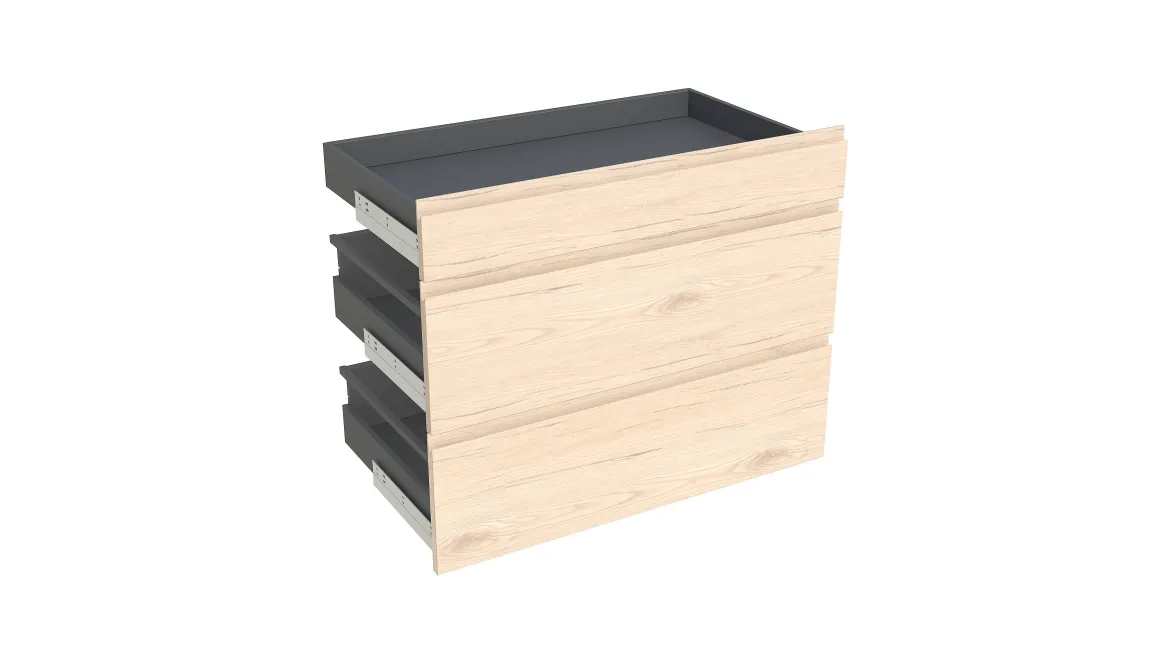 Geheel Van 1 Lade + 2 Korflades Keukenkast Modulo Emy Hout 90X72Cm