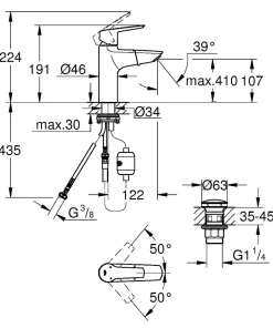 Grohe Wastafelmengkraan Start M-Size Chroom Met Uittrekbare Uitloop