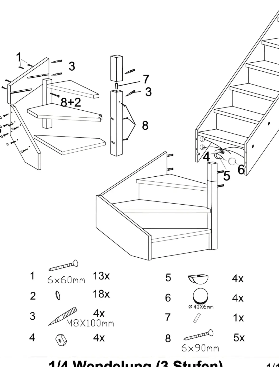 Handystairs Gesloten Kwartslagtrap "Vega80" - Rechts - 280 Cm Hoog - 13 Beuken Treden - Met Leuning