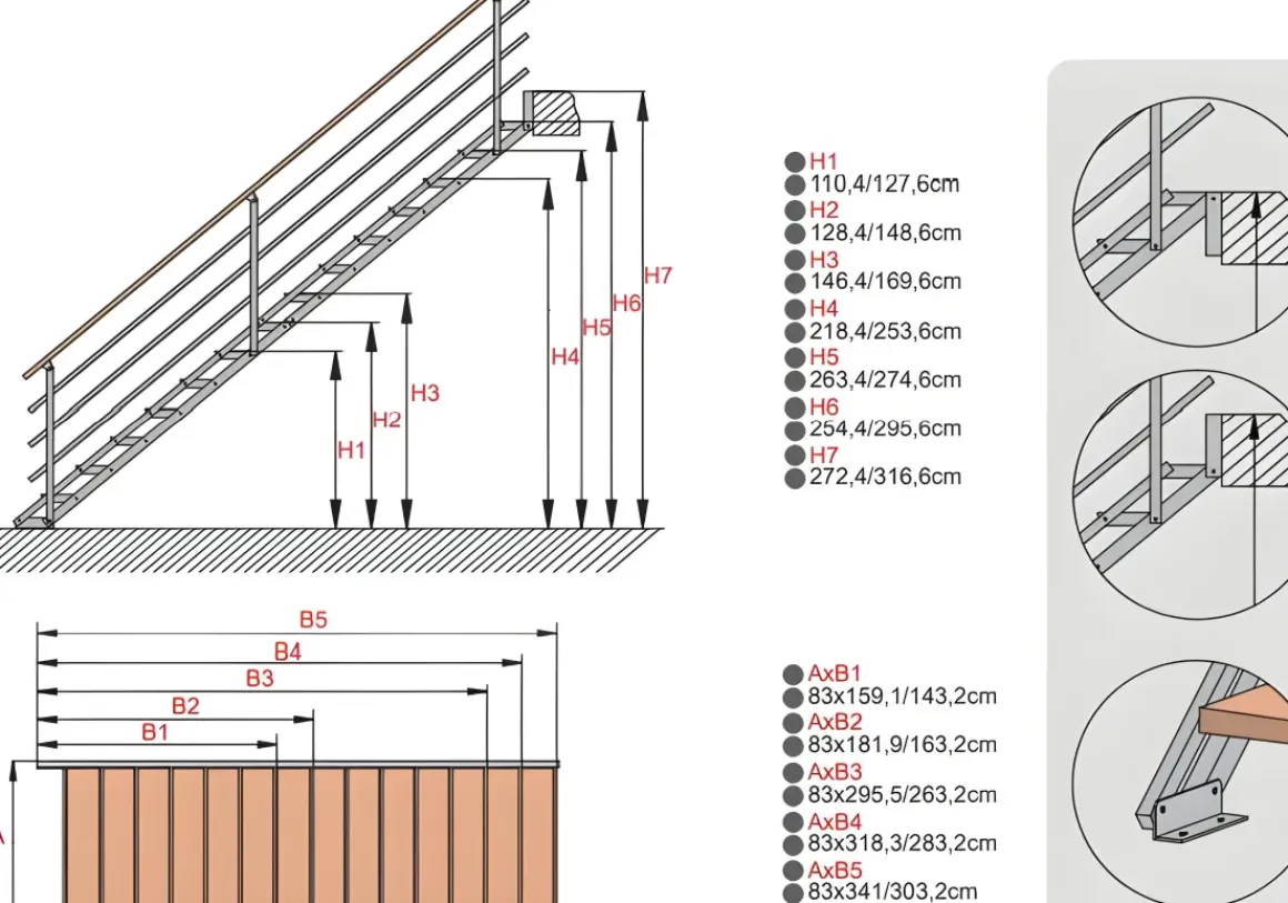 Handystairs Rechte Trap "Synth" - Trap Van Zwart Metaal Met Grenen Treden - Hoogte 856 - 1066Mm