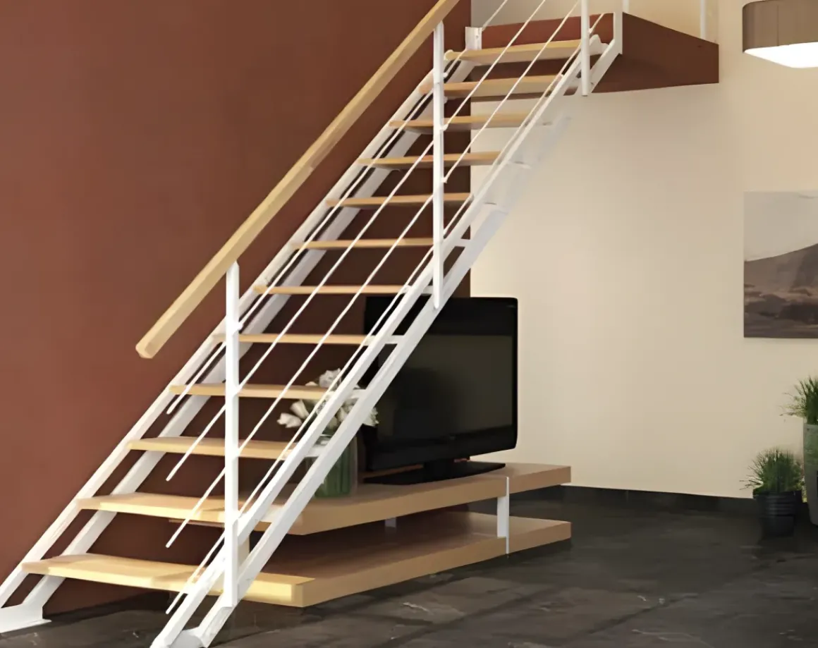 Handystairs Rechte Trap "Synth" - Trap Van Zwart Metaal Met Grenen Treden - Hoogte 856 - 1066Mm