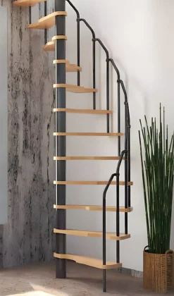 Handystairs Ruimtebesparende Spiltrap "Radius" - 140X70 Cm - 299 Cm Hoog - 12 Beuken Treden - Grijs