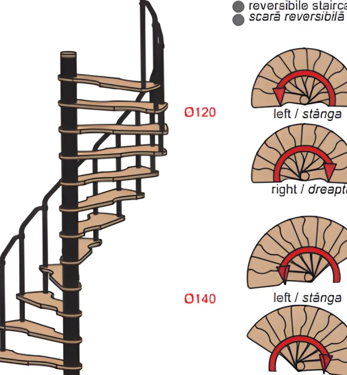 Handystairs Ruimtebesparende Spiltrap "Radius" - 140X70 Cm - 299 Cm Hoog - 12 Beuken Treden - Grijs