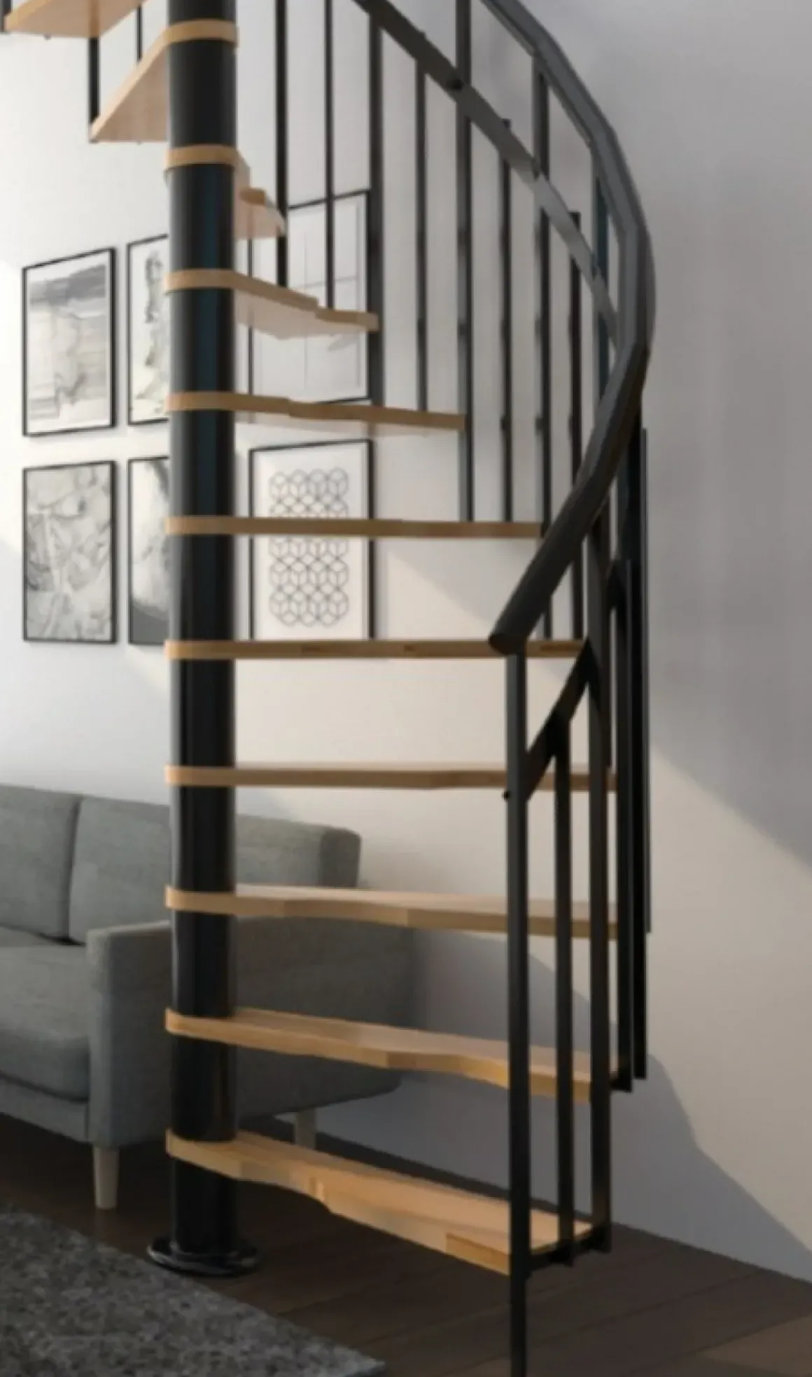 Handystairs Spiltrap "Siena" O 145 Cm - Links Draaiend - 273 Cm Hoog - 12 Beuken Treden - Zwart