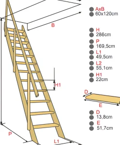 Handystairs Steektrap "Fichte" - 55Cm Breed - Hoogte 286Cm - 12 Treden Van Grenen - Met Leuning