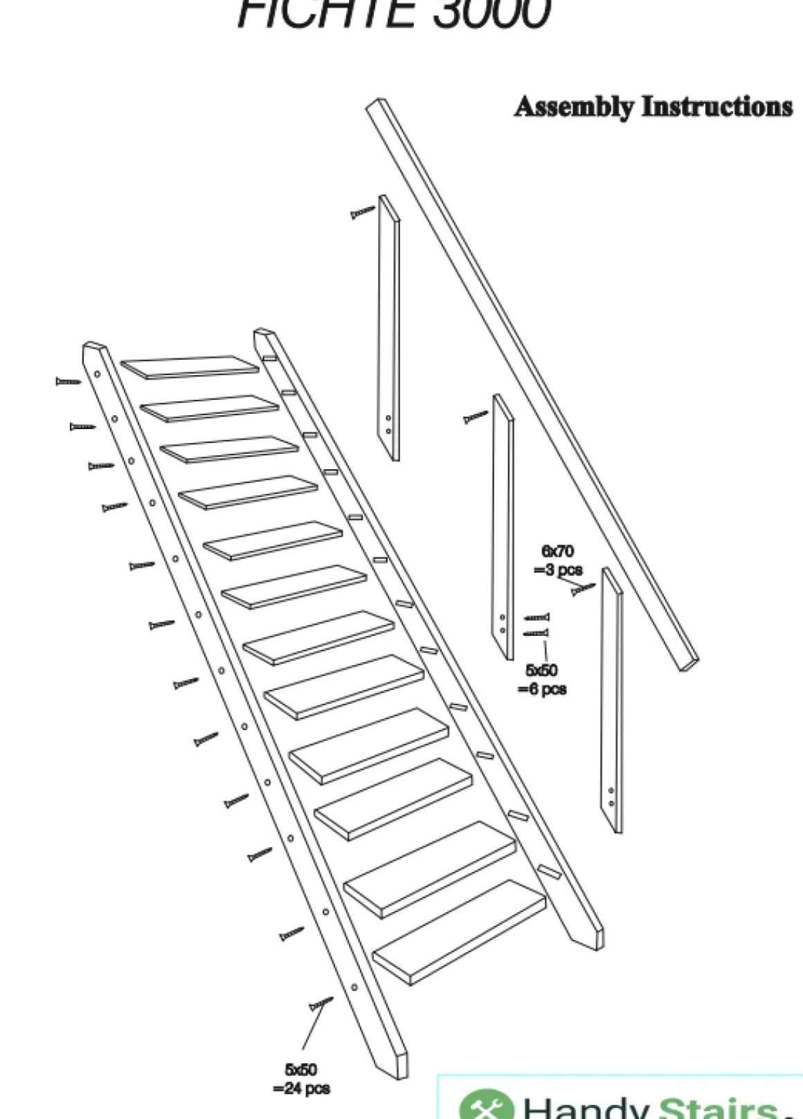 Handystairs Steektrap "Fichte" - 55Cm Breed - Hoogte 286Cm - 12 Treden Van Grenen - Met Leuning