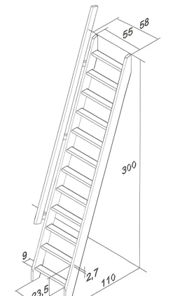 Handystairs Uitschuifbare Steektrap "Montreal" - Hoogte 300Cm - 12 Treden Van Grenen - Met Leuning