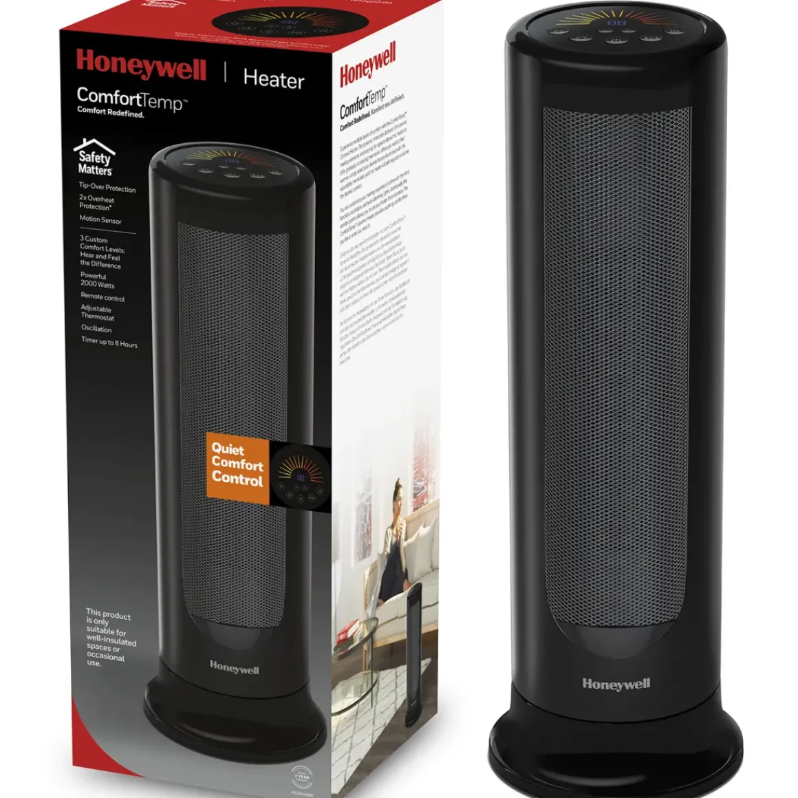 Honeywell Keramische Verwarming Comforttemp Met Bewegingssensor Hce646Be Zwart