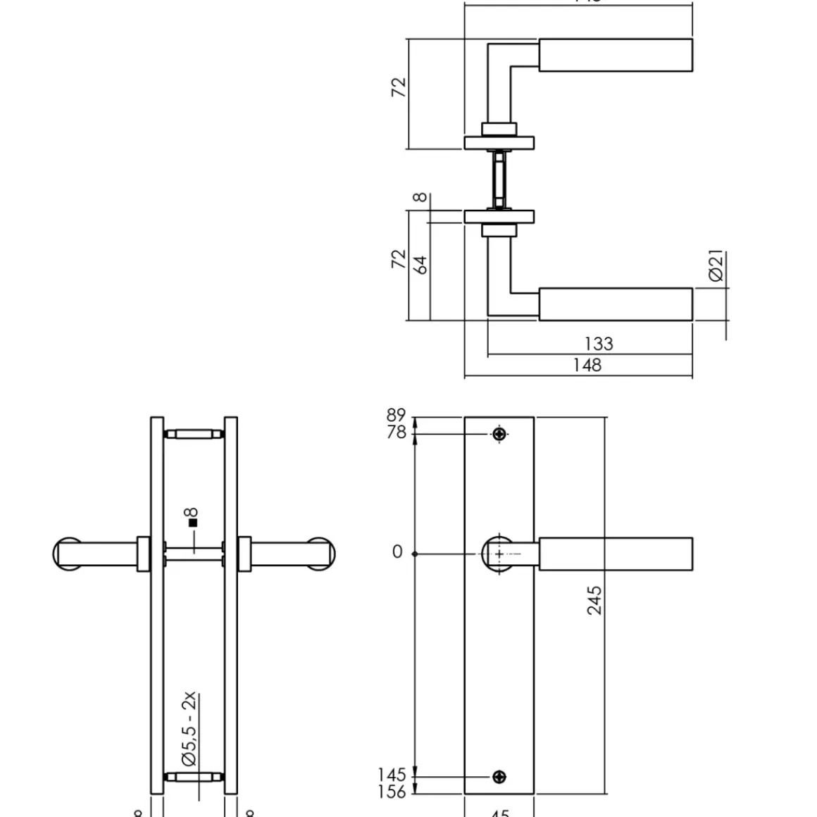Intersteel Deurklink Bau-Stil Op Plaat 245X45 Mm Blind Matzwart