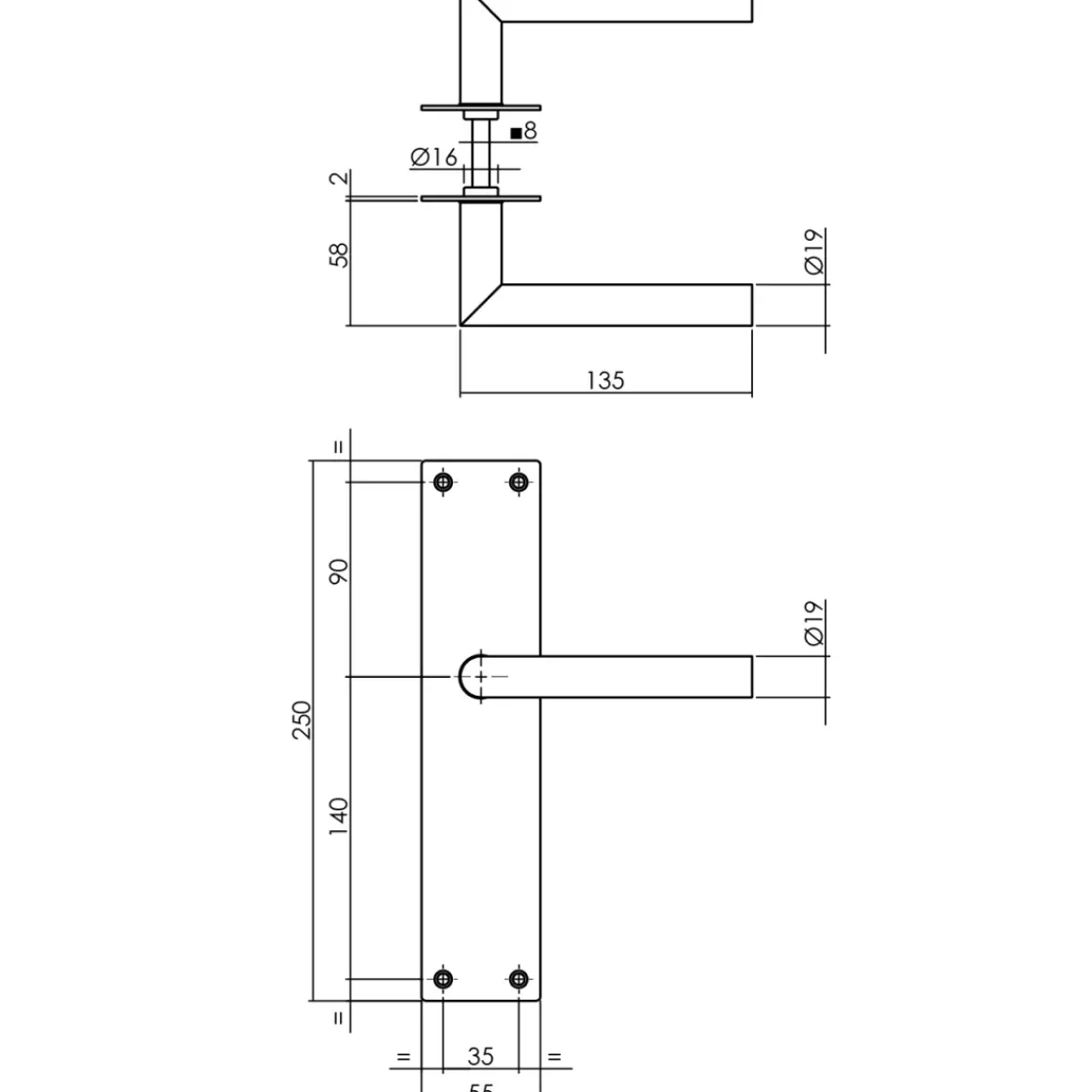 Intersteel Deurklink Jura + Met Plaat 250X55X2 Mm Blind Geborsteld Rvs