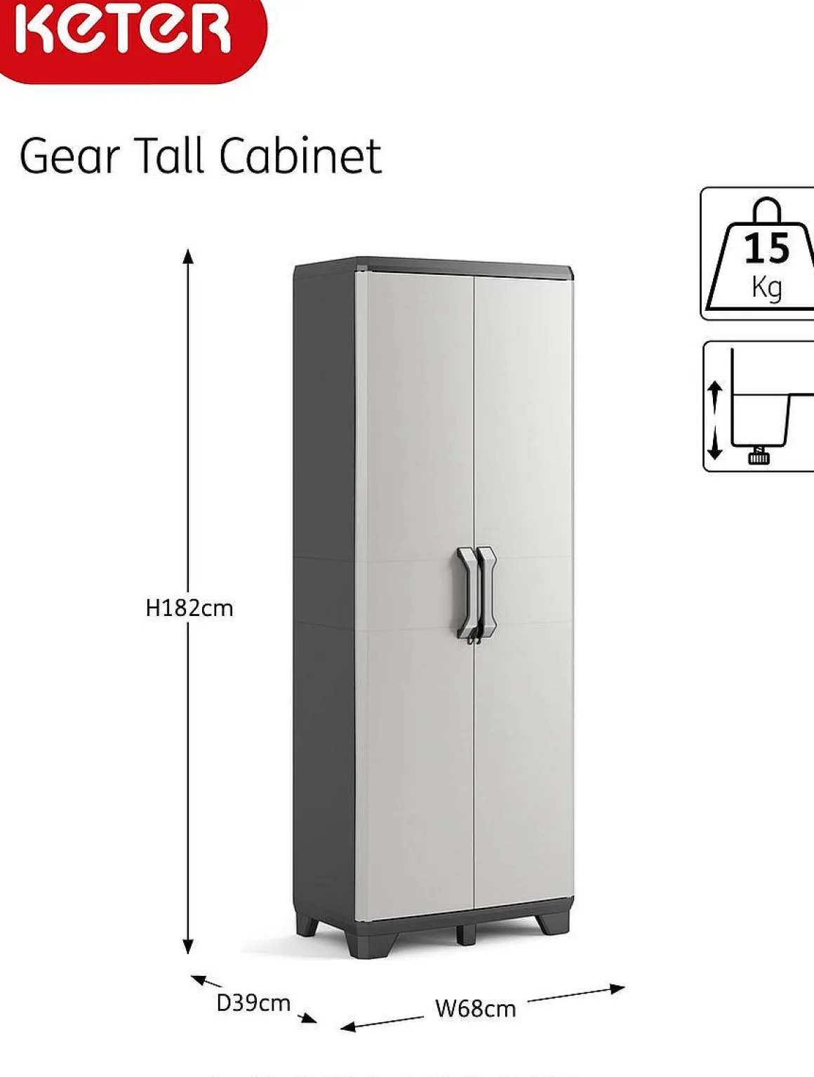 Keter Gear Hoge Opbergkast 39X68X182Cm Zwart/Grijs