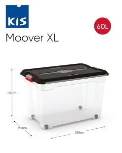 Kis Moover Box Xl Met Wielen Transparant Zwart 60L