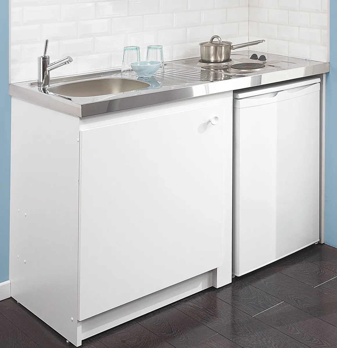 Kitchenette Eco Aanrecht Rvs 120X60X5Cm Met 2 Ingebouwde Kookplaten 2X1500W
