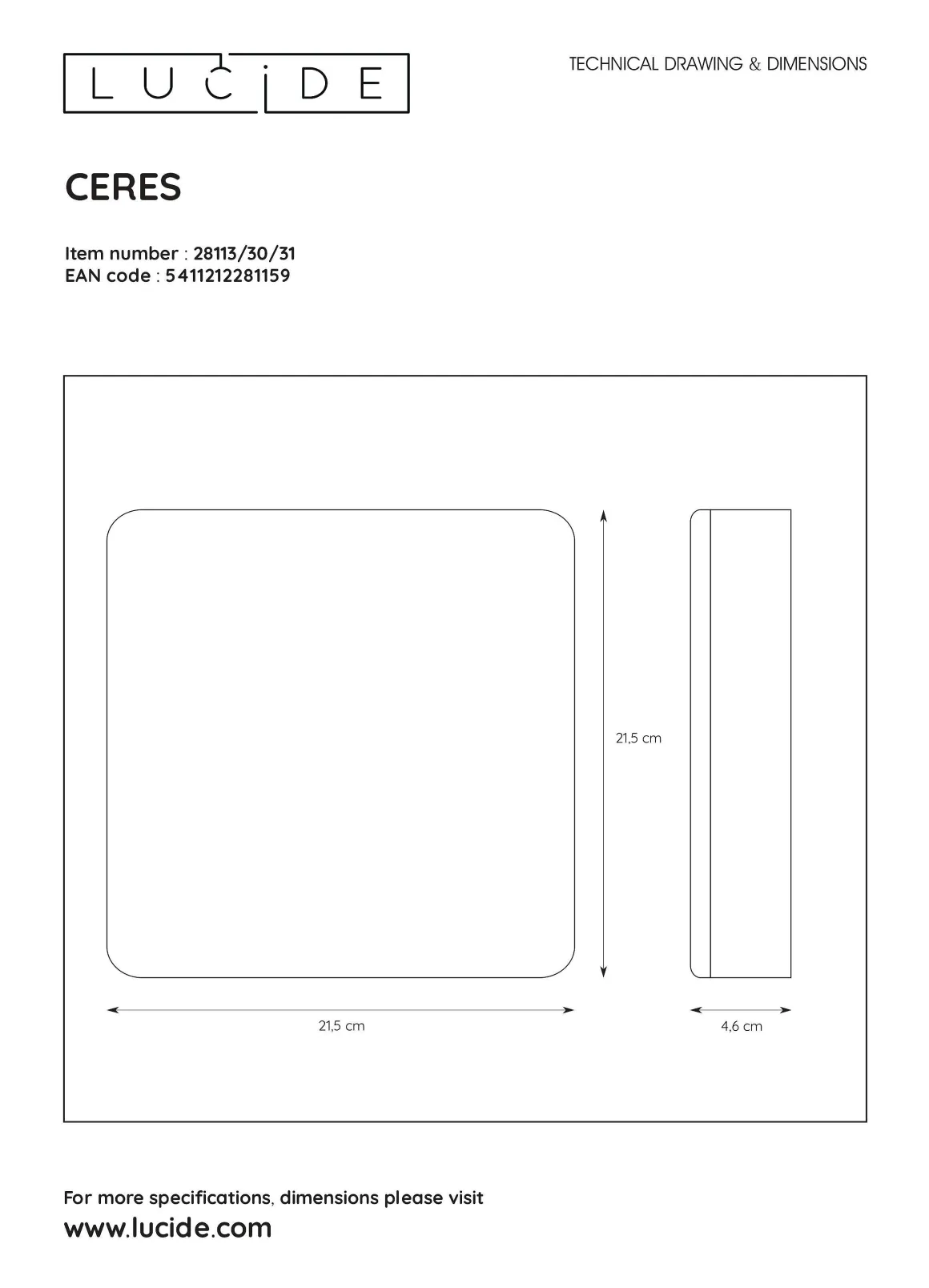 Lucide Plafondlamp Led Ceres Wit 30W