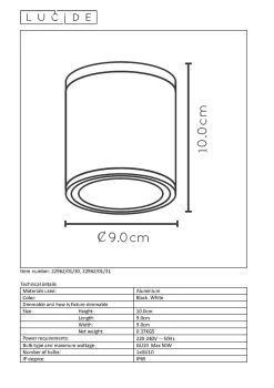 Lucide Plafondspot Aven Wit 9Cm Gu10