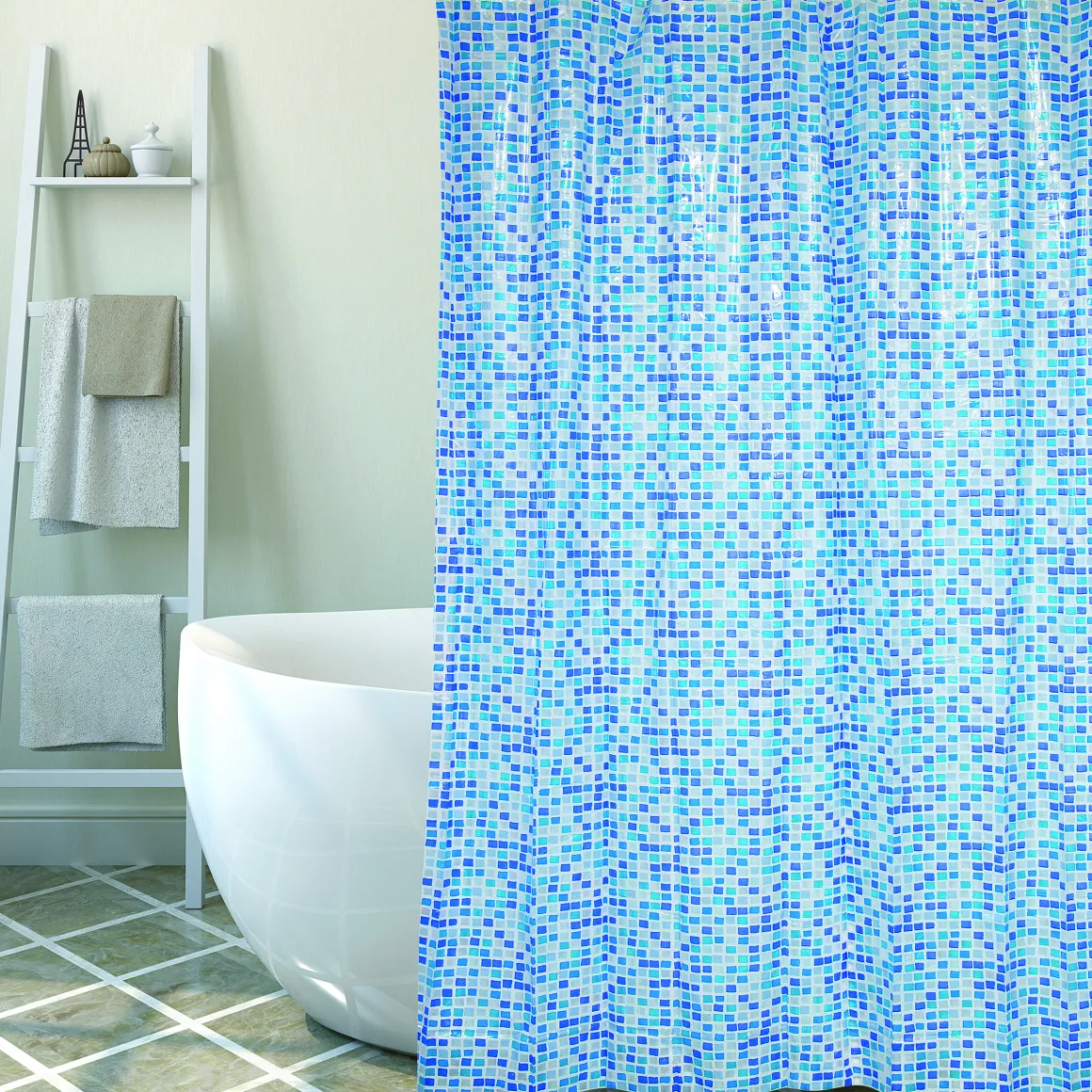Msv Douchegordijn Concept Blauw 180Cm