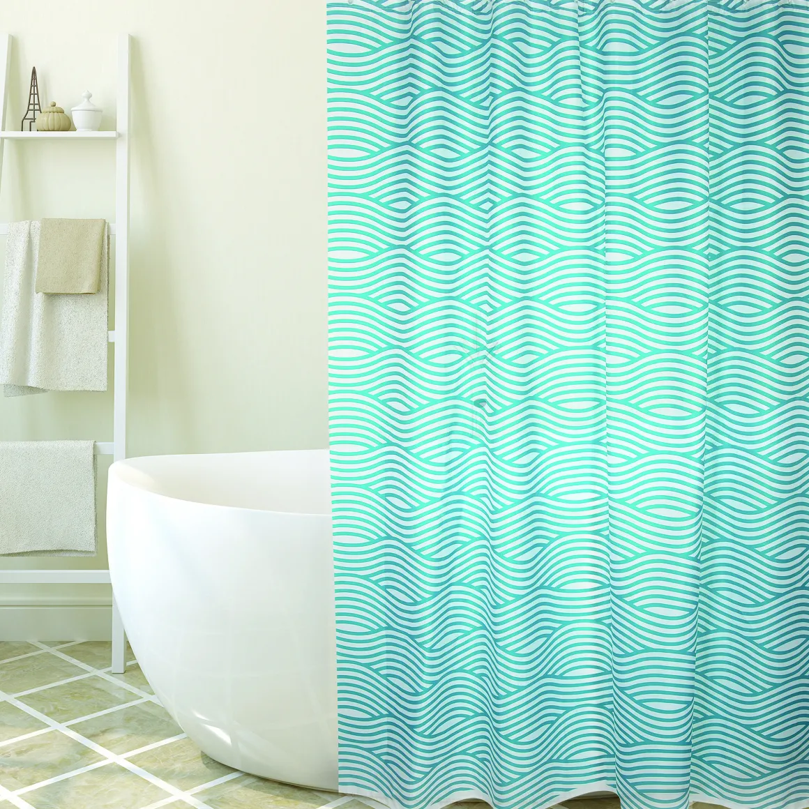 Msv Douchegordijn Wave Blauw 180Cm