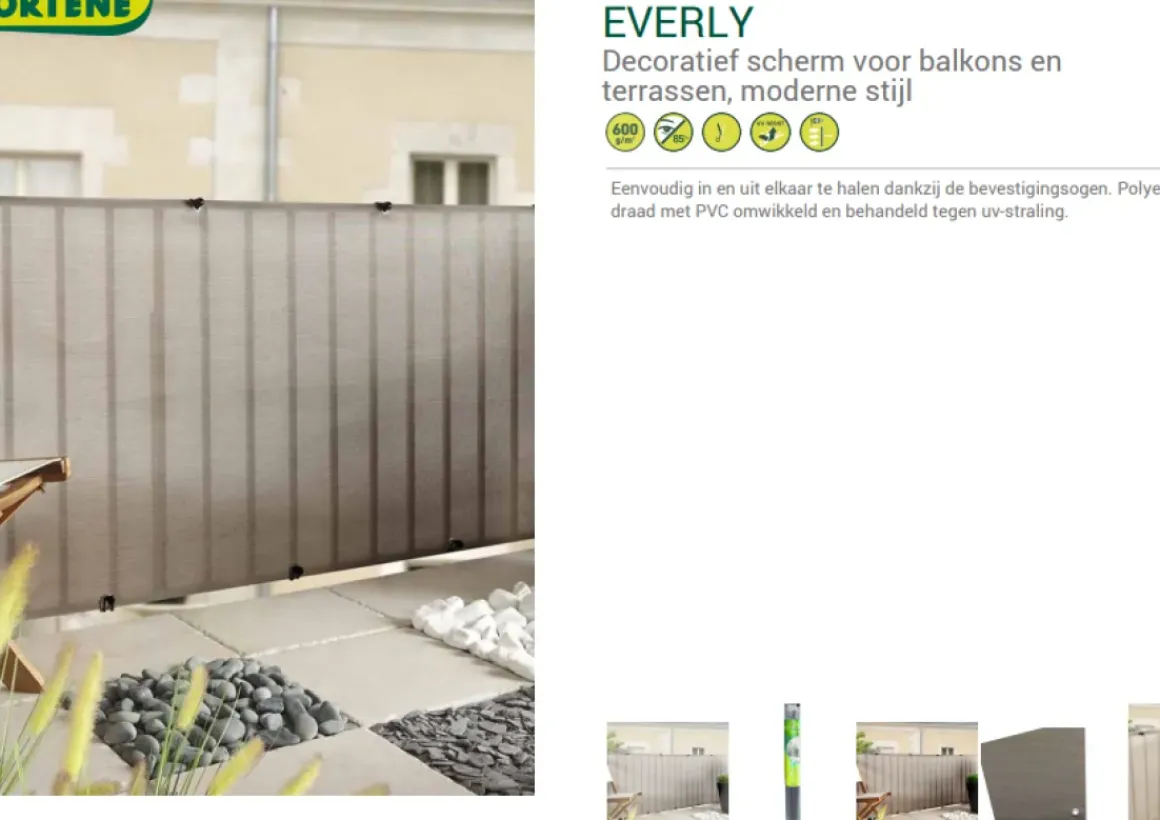 Nortene Balkondoek Zichtbelemmering Everly Platinium 1,5X5M