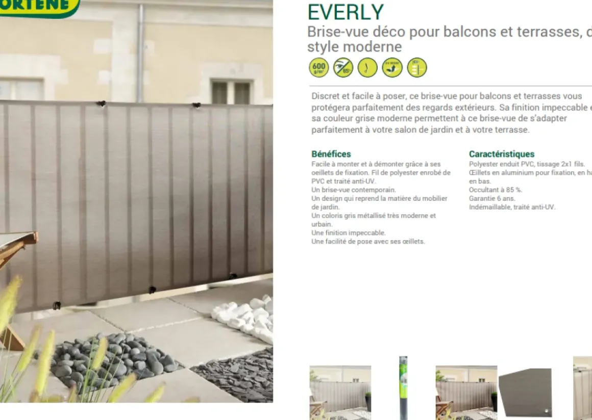 Nortene Tuinscherm Everly Grijs 1X5M