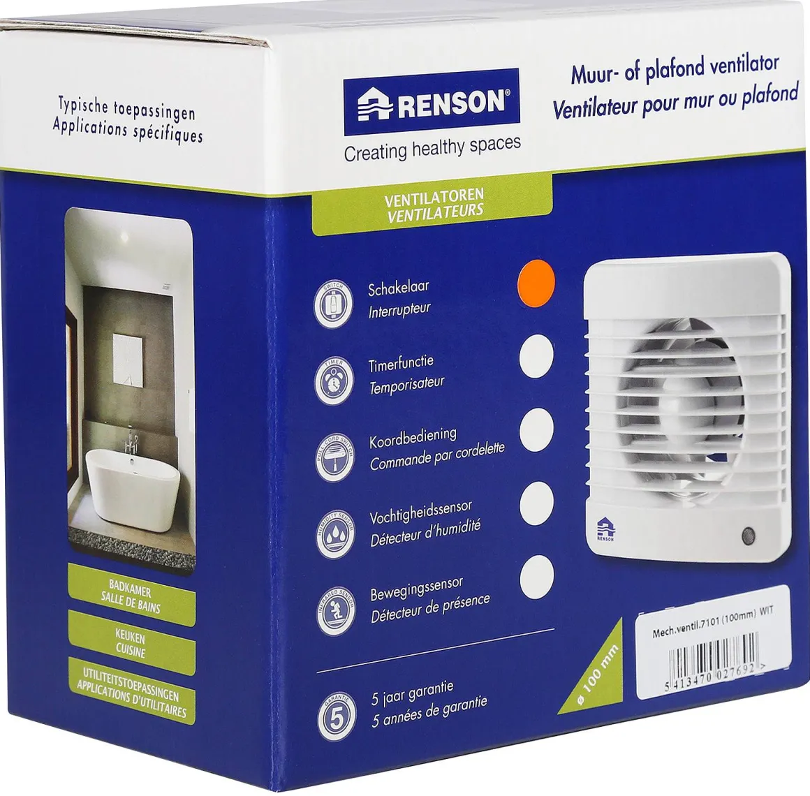 Renson Badkamerventilator 7101 O100Mm Wit