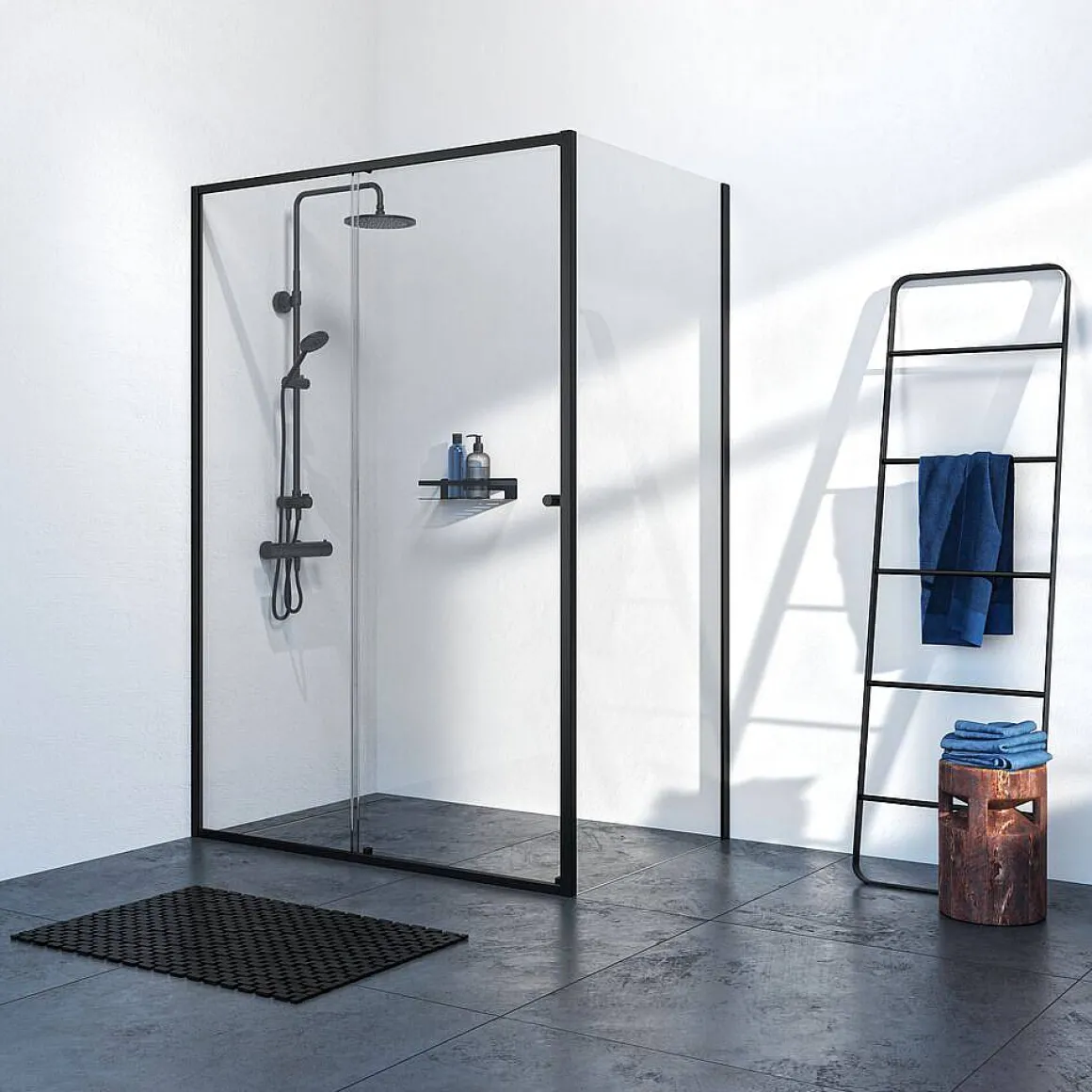 Sealskin Contour Schuifdeur Met Zijwand 120X90Cm, 200Cm Hoog |Zwart 6Mm Helder Veiligheidsglas