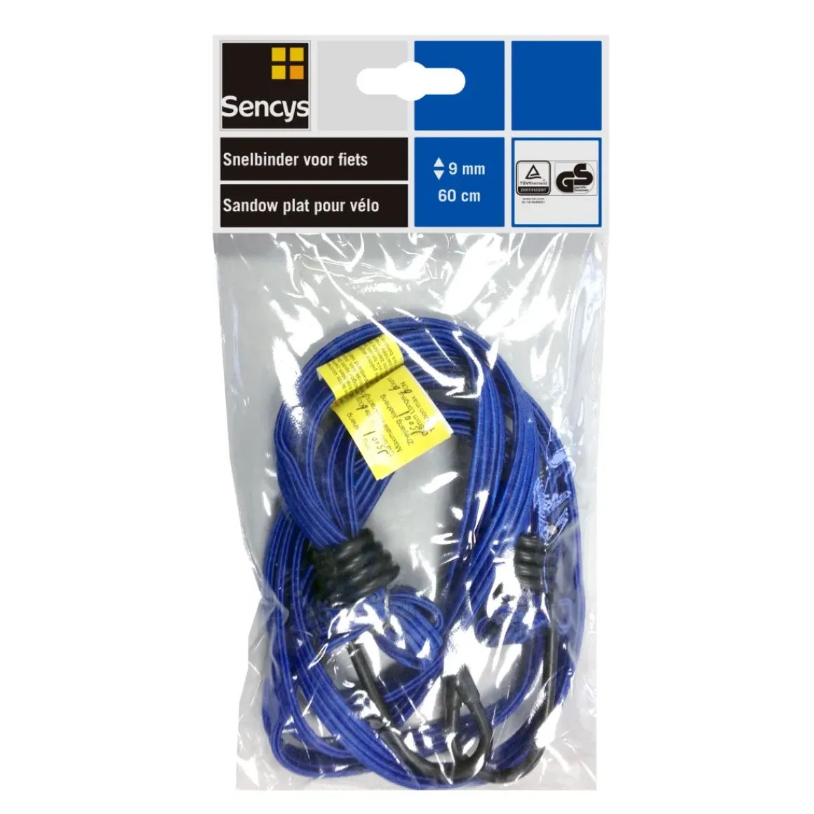 Sencys Platte Snelbinder Met Haak Voor Fiets Blauw 9Mmx60Cm