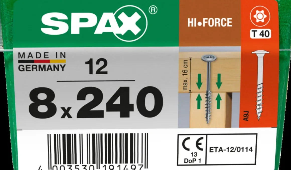 Spax Schroef 'Hi.Force' Staal 240 X 8 Mm - 12 Stuks