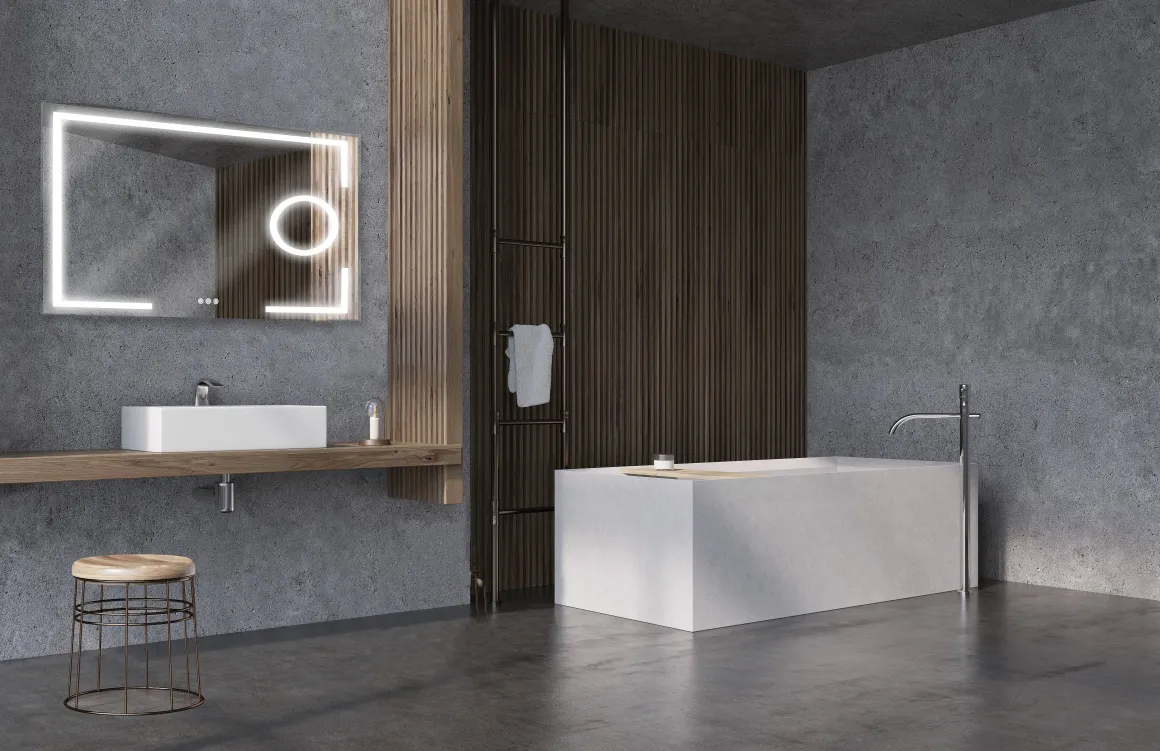 Spiegel Brett Rechthoek Met Ledverlichting Touch Sensor En Spiegelverwarming 70X120Cm
