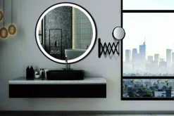 Spiegel Swann Rond Met Ledverlichting Touch Schakelaar En Spiegelverwarming Zwart O90Cm