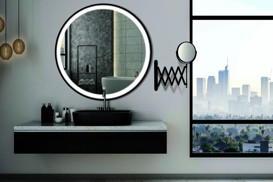 Spiegel Swann Rond Met Ledverlichting Touch Schakelaar En Spiegelverwarming Zwart O90Cm